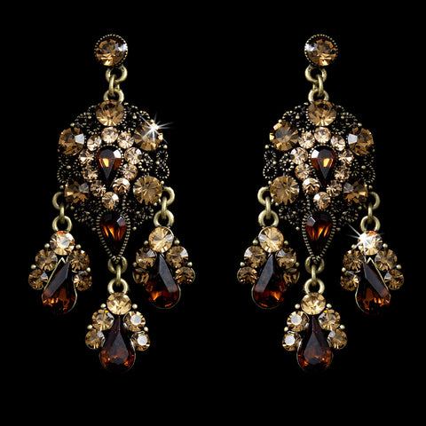 Celebrity Style Gold Brown Topaz Chandelier Bridal Wedding Earrings E 943