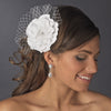 Bridal Wedding Hair Flower with Russian Bridal Wedding Veil Accent Bridal Wedding Hair Clip 477 (White or Ivory)