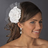 Bridal Wedding Hair Flower with Russian Bridal Wedding Veil Accent Bridal Wedding Hair Clip 477 (White or Ivory)