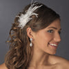 * Lovely Ivory Feather Spray Bridal Wedding Hair Comb w/ Pearls & Rhinestones 8432
