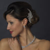 Antique Silver Clear Crystal & Diamond White Pearl Bridal Wedding Hair Clip 1773