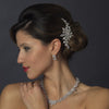 Antique Silver Clear Crystal & Diamond White Pearl Bridal Wedding Hair Clip 1773