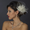 * Rhinestone & Crystal Bead Feather Flower Fascinator Bridal Wedding Hair Clip with Russian Tulle 2542