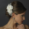 Crystal Rhinestone & Fresh Water Pearl Flower Organza Bridal Wedding Hair Clip 3701 Ivory