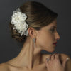 Crystal Rhinestone & Fresh Water Pearl Flower Organza Bridal Wedding Hair Clip 3701 Ivory
