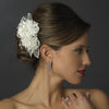 Crystal Rhinestone & Fresh Water Pearl Flower Organza Bridal Wedding Hair Clip 3701 Ivory