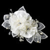 Crystal Rhinestone & Fresh Water Pearl Flower Organza Bridal Wedding Hair Clip 3701 Ivory