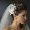 Crystal Rhinestone & Fresh Water Pearl Flower Organza Bridal Wedding Hair Clip 3701 Ivory
