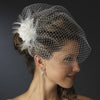 * Dramatic Black Feather Flower Fascinator & Birdcage Bridal Wedding Veil 7795