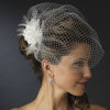 * Dramatic Black Feather Flower Fascinator & Birdcage Bridal Wedding Veil 7795