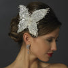 Silver Clear Beaded Sequin Butterfly Bridal Wedding Hair Clip with Rhinestones & Swarovski Crystal Bead Accents
