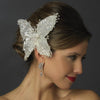Silver Clear Beaded Sequin Butterfly Bridal Wedding Hair Clip with Rhinestones & Swarovski Crystal Bead Accents