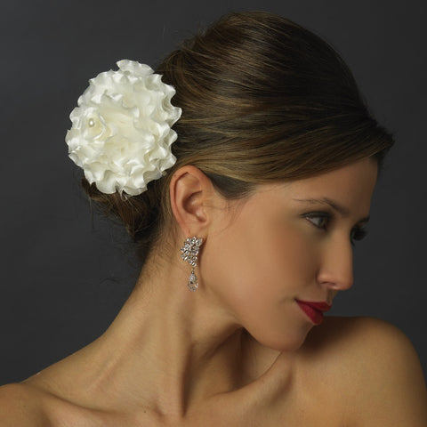 Ivory Matte Satin Fabric Bridal Wedding Hair Flower Bridal Wedding Hair Clip with Pearl Accent