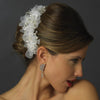 * Clear Rhinestone, Glass Bead & Fabric Flower Bridal Wedding Hair Clip 2268