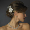 Silver Clear Rhinestone Flower Bridal Wedding Hair Clip with Pearl Accents