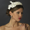Ivory Matte Satin Fabric Bow Bridal Wedding Hair Clip with Rhinestone Accents
