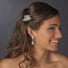 Couture Silver Clear Rhinestone & White Pearl Clustered Bridal Wedding Hair Comb 8398