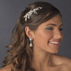 Lovely Silver Bridal Wedding Hair Comb w/ White Pearls & Clear Rhinestones 8988