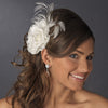 Precious Ivory or White Lace Flower Bridal Wedding Hair Clip or Bridal Wedding Hair Comb w/ Rhinestones & Feathers 8993