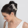 Lt Champagne Silver Plated Rhinestone & Ivory Pearl Floral Bridal Wedding Hair Comb 62