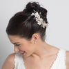 Lt Champagne Silver Plated Rhinestone & Ivory Pearl Floral Bridal Wedding Hair Comb 62