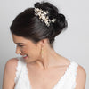 Silver Champagne Enameled Flower Bridal Wedding Hair Comb w/ Rhinestones 5036