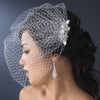 Geometric Rhinestone & Swarovski Crystal Silver Bridal Wedding Hair Comb on White or Ivory Birdcage Bridal Wedding Veiling 8118