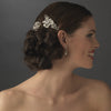 Antique Silver Flower Bridal Wedding Hair Comb with Pearl & Rhinestone Accents 8321