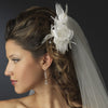 Feather Flower Bridal Wedding Hair Comb Adorn with Swarovski & Rhinestones Bridal Wedding Hair Comb 8397 Ivory or White
