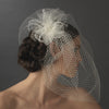 Russian Tulle & Feather Fascinator & Birdcage Bridal Wedding Veil on Bridal Wedding Hair Comb in White or Ivory 8399