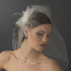Russian Tulle & Feather Fascinator & Birdcage Bridal Wedding Veil on Bridal Wedding Hair Comb in White or Ivory 8399
