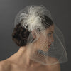 Russian Tulle & Feather Fascinator & Birdcage Bridal Wedding Veil on Bridal Wedding Hair Comb in White or Ivory 8399