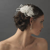 Couture White Feather Spray Bridal Wedding Hair Comb w/ Rhinestones 8401