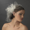 Feather Rhinestone Couture Fascinator & Birdcage Bridal Wedding Veil Bridal Wedding Hair Comb 8415