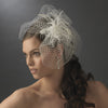 Feather Rhinestone Couture Fascinator & Birdcage Bridal Wedding Veil Bridal Wedding Hair Comb 8415