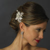 Antique Silver Freshwater Pearl, Swarovski Crystal & Rhinestone Flower and Leaf Bridal Wedding Hair Comb 758