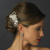 Antique Silver Clear Crystal & Rhinestone Flower Bridal Wedding Hair Comb 763