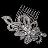 Rhodium Clear Flower Rhinestone & Swarovski Crystal Bead Bridal Wedding Hair Comb