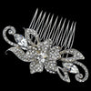 Rhodium Clear Rhinestone Flower Bridal Wedding Hair Comb