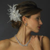 * Silver Ivory Feather, Crystal & Rhinestone Flower Bridal Wedding Hair Clip 2664