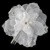 Sheer Organza Lace Ivory Flower Bridal Wedding Hair Comb with Rhinestones & Swarovski Crystal Beads