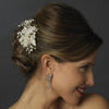 Silver Clear Rhinestone Flower Bridal Wedding Hair Clip with Pearl Accents