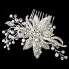 Silver Ivory Beaded Flower Bridal Wedding Hair Comb with Sprigs of Rhinestones