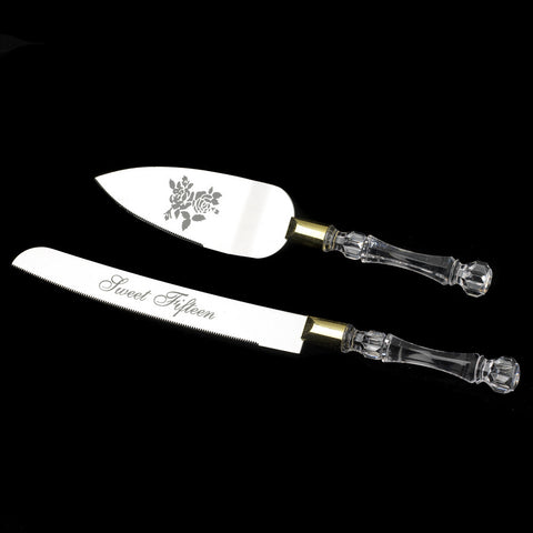 Sweet Fifteen Bridal Weddng Cake Server Set Acrylic Handle CS 15