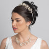 Light Gold Champagne Clear Rhinestone Floral Vine Bridal Wedding Necklace 10003 & Flower Stud Earrings 10003 Jewelry Set