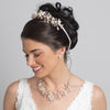Light Gold Champagne Clear Rhinestone Floral Vine Bridal Wedding Necklace 10003 & Flower Stud Earrings 10003 Jewelry Set