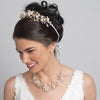 Light Gold Champagne Clear Rhinestone Floral Vine Bridal Wedding Necklace 10003 & Flower Stud Earrings 10003 Jewelry Set