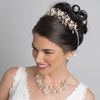 Silver Champagne Floral Vintage Vine Bridal Wedding Bun Wrap Headpiece 10003 with Satin Ribbon
