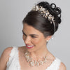 Light Gold Champagne Clear Rhinestone Floral Vine Bridal Wedding Necklace 10003 & Flower Stud Earrings 10003 Jewelry Set