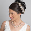 Light Gold Champagne Clear Rhinestone Floral Vine Bridal Wedding Necklace 10003 & Flower Stud Earrings 10003 Jewelry Set